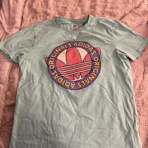 Adidas Kids Light Green Tee with Colorful Logo